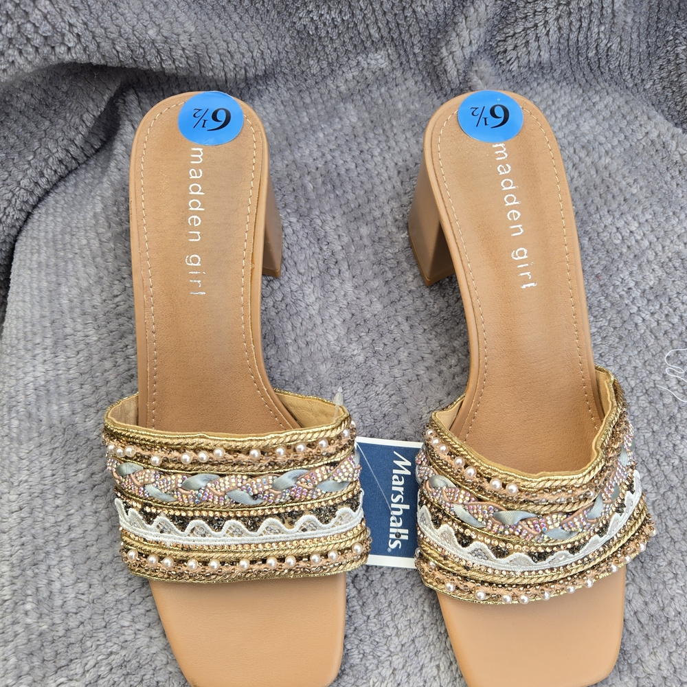 Madden Girl Gold Beaded Slide Sandals